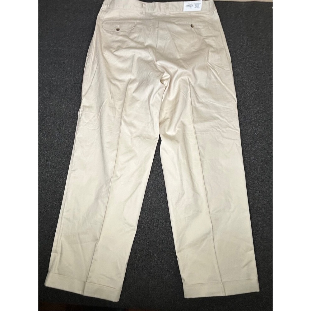 VTG Nautica Pants Men Beige Sand Bar Pleated Chino Cuffed 90s 42 x 32 NWT - Picture 3 of 5